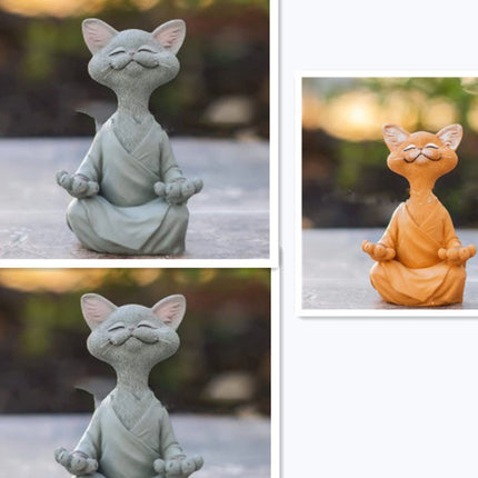 Whimsical Black Buddha Cat Figurine Meditation Yoga Collectible Happy Cat Decor Home Garden Decoration Garden Ornament