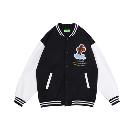 Street Fashion Brand Loose Stand Up Collar Contrast Jacket