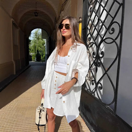 Cardigan Breasted Top Shorts Two-piece Set