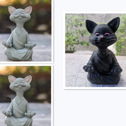 Whimsical Black Buddha Cat Figurine Meditation Yoga Collectible Happy Cat Decor Home Garden Decoration Garden Ornament