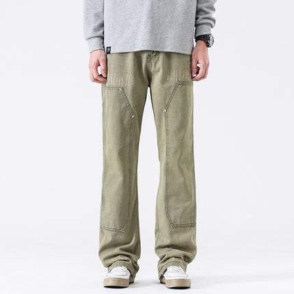 American High Street Vibe Wind Washed Distressed Army Green Jeans