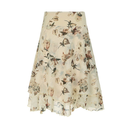 Sneaky Design Floral Flounce Irregular Long Dress