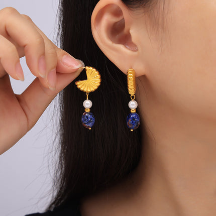 Tassel Artificial Pearl Natural Stone Earrings Retro Temperament