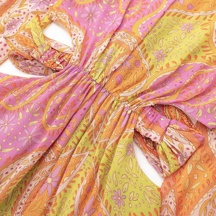 Women's Long Sleeve Cutout Print Dress