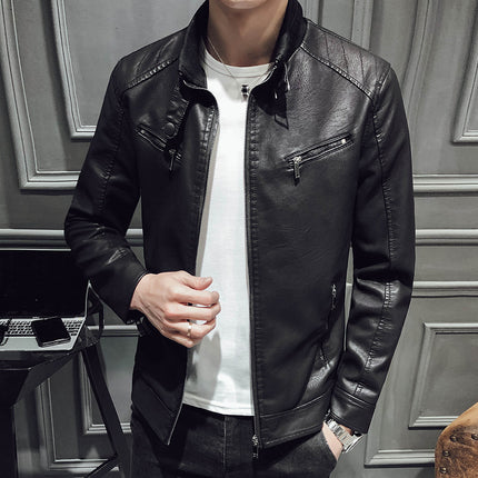 Leather jacket men's leather zipper cardigan men's jacket