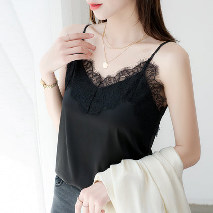 Eyelash Lace Camisole Women's Silk Satin Top