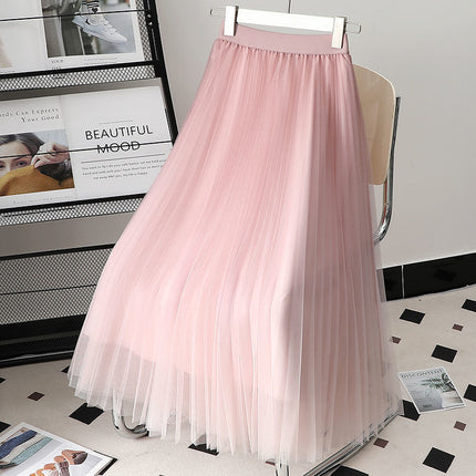 Gradient Color Gauze Skirt Mid-length Mesh High Waist
