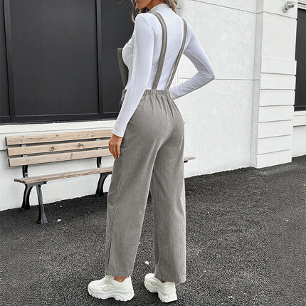 New Solid Color Simple Corduroy Bib Women's Jumpsuit