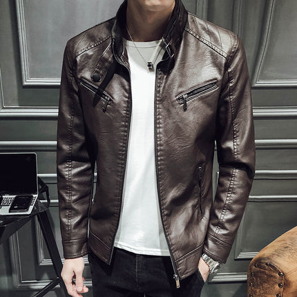 Leather jacket men's leather zipper cardigan men's jacket