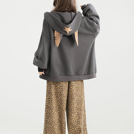 Playful Hooded Zipper Sweatshirt With Women's Fleece