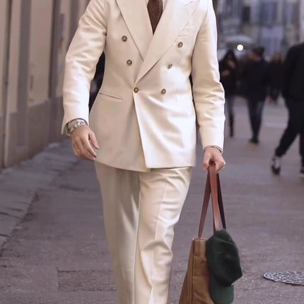 Cream Double-Breasted Men's Suit