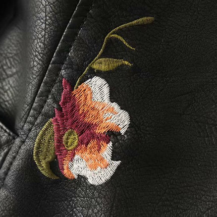 Embroidered studded leather jacket