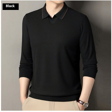 New Men's Vertical Stripes Solid Color T-shirt Bottoming Shirt