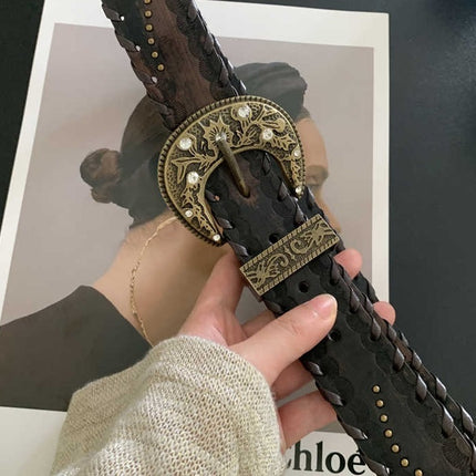 Special-interest Design Vintage Distressed Threading Rivet Belt