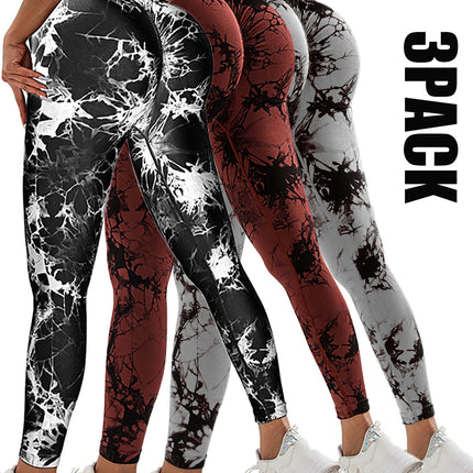 3 Pack Women's Scrunch Workout Leggings, High Waisted Butt Lifting Tie-dye V Back Waist Seamless Gym Yoga Leggings, Workout Leggings For Women Jada Leggings
