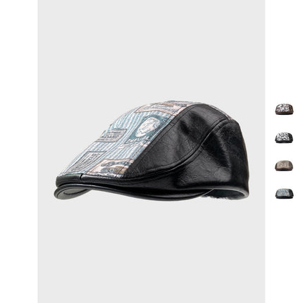 Autumn Winter Retro PU Leather Stitching Advance Hats