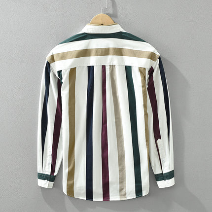 Striped Long Sleeve Shirt Men's Versatile Leisure Artistic Loose Square Collar Top