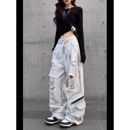 American Retro Distressed Dirty Ripped Jeans