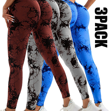 3 Pack Women's Scrunch Workout Leggings, High Waisted Butt Lifting Tie-dye V Back Waist Seamless Gym Yoga Leggings, Workout Leggings For Women Jada Leggings