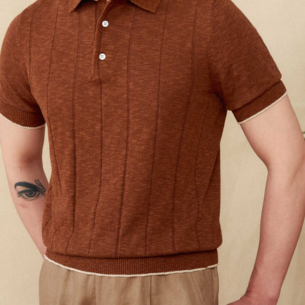Linen Cotton Blended Men's Lapel Knitted Polo Shirt