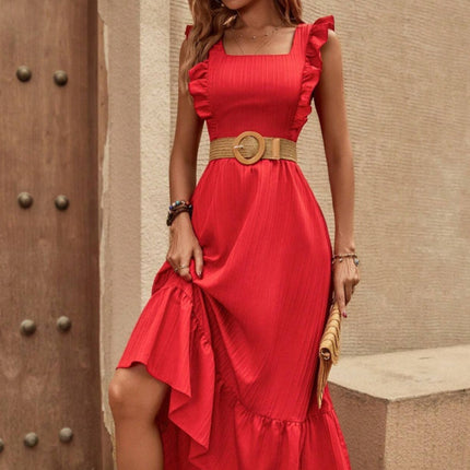 One Shoulder High Slit Satin Dress No Belt
