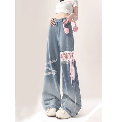 Classic Style Summer Thin Lace Lace Cut-off Jeans