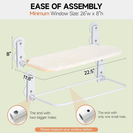 MEWOOFUN Cat Window Perch - Foldable Steel Frame Hammock With Removable Mat For Indoor Cats, Large White Window Seat, Supports 25 Lbs
