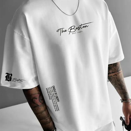 New Men's Round Neck Loose Casual Letter Short Sleeve