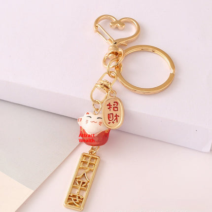 Cute Girl Heart Ceramic Fortune Cat Keychain