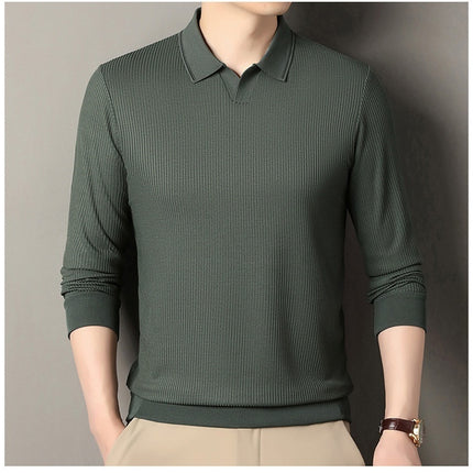 New Men's Vertical Stripes Solid Color T-shirt Bottoming Shirt