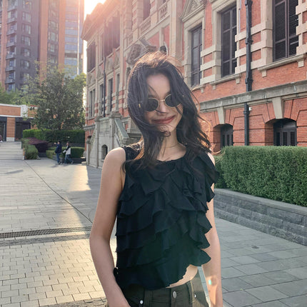 Irregular Ruffled Shirt Camisole Women's Sleeveless Blouse