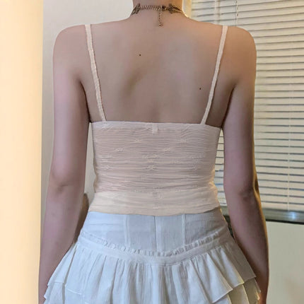 Low Collar Chest-flattering Lace-up Irregular Mesh Sexy See-through Vest