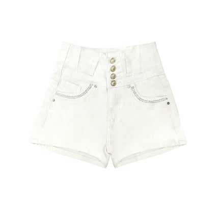 White High Waist Button Shorts Slim Fit Stretch Denim Bling Pocket Hot Girl Summer Look Club Chic Curve Flattering Pants For Women Forbidden Platform - Temu