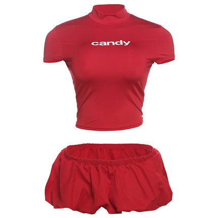 Fashion Street Fashion Round Neck Slim Fit Midriff-baring T-shirt Skirt Suit