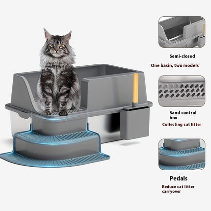 Semi-closed Stainless Steel Litter Box Oversized