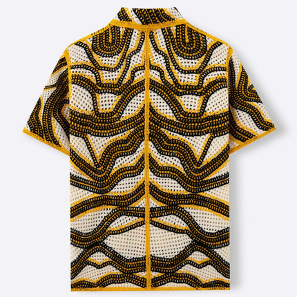 American Texture Striped Sweater Retro Hand Crocheting Short Sleeve Cardigan