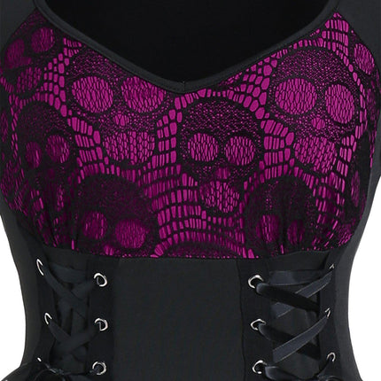 Medieval Retro Lace Up Lace Stitching Contrasting-color Dress