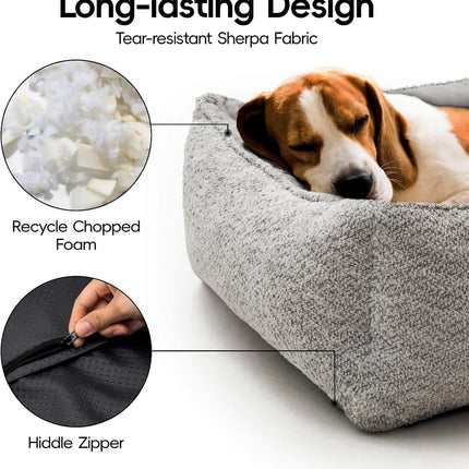 MEWOOFUN Medium Dog Bed - 31.5x23.6x9.5 Inch Washable Rectangle Pet Bed With Warming & Calming Features, Anti-Slip Bottom For Puppies