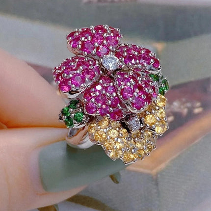 Cold Style Special-interest Design Flower Ring Female Open Light Luxury Micro-inlaid Full Diamond Ring All-matching