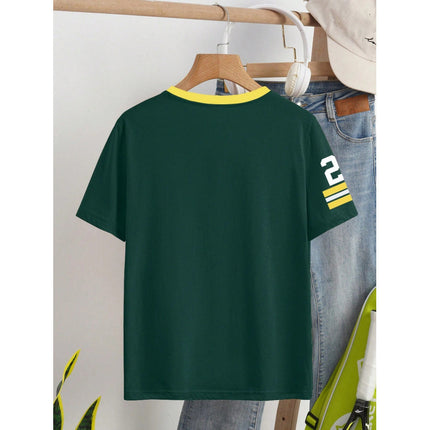 Casual Digital Printing Loose Contrast Color Short Sleeve Jersey T Shirt