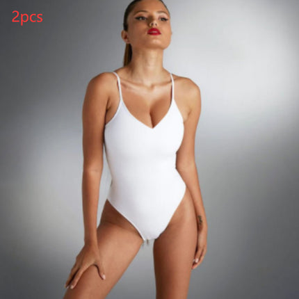 Summer Bikini Backless String Large Size Sexy Solid Color Triangle One-piece Swimsuit Womens Clothing 2pcs