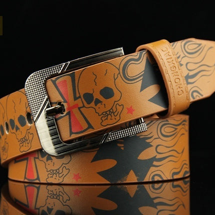 Pin Buckle Men's Leather European Hip Hop Skull Casual Belt
