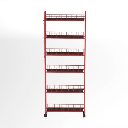 6-Tier Rolling Cart Gap Kitchen Slim Slide Out Storage Tower Rack With Wheels,Baskets,6 For Kitchen,Bathroom Laundry Narrow Piaces Utility Cart,Red
