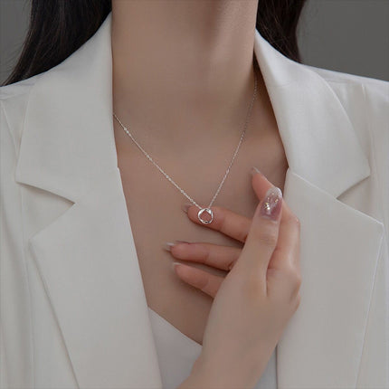 S925 Silver Double Ring Necklace Female Mobius Clavicle Chain