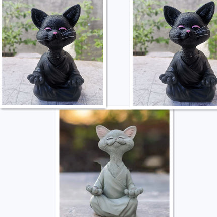 Whimsical Black Buddha Cat Figurine Meditation Yoga Collectible Happy Cat Decor Home Garden Decoration Garden Ornament