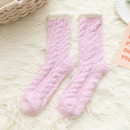 Thickened Thermal Coral Fleece Twist Women's Socks Pile Style Middle Tube