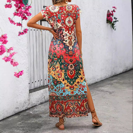 Women's Long 3D Printed U-neck Casual Dress