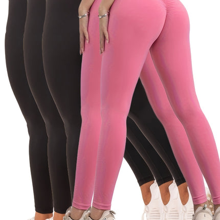 5 Pack Women's Solid Color Hip-raising High-waisted V-back Waist Seamed Yoga Fitness Tights, Women-Butt Lift High Waisted Tummy Control Yoga Pants-Workout Running Leggings