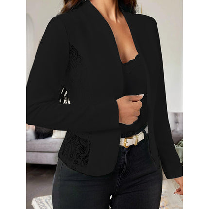 Women's Casual Lace Contrast Open Front Cardigan Jacket Long Sleeve Work Office Suit