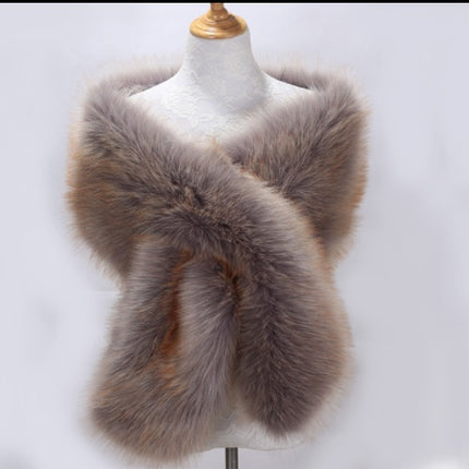 Lengthened Faux Fox Fur Bridal Evening Dress